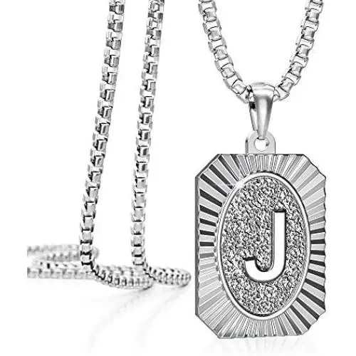 ANDRO -Premium 14K Gold and Silver Plated Unisex Initial Pendant Necklace, A-Z Stainless Steel Initial Necklaces –Letter Necklace for Men and Women, 22-Inch Square Link Chain Initial Pendant Necklace