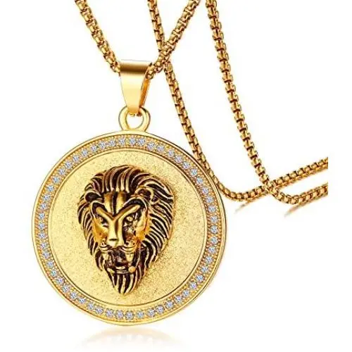 18k Gold Plated Hip Hop Jewelry Stainless Steel Iced Out Lion Head Pendant Necklace for Men,24'' Chain Necklace, Punk Jewelry 18k Gold Plated Hip Hop Jewelry Stainless Steel Iced Out Lion Head Pendant Necklace for Men,24'' Chain Necklace, Punk Jewelry