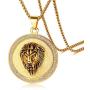 18k Gold Plated Hip Hop Jewelry Stainless Steel Iced Out Lion Head Pendant Necklace for Men,24'' Chain Necklace, Punk Jewelry