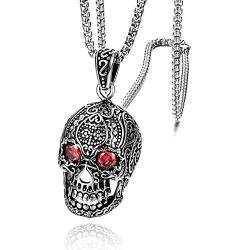 NEHZUS Halloween Jewelry Mens Gothic Skull Stainless Steel Pendant Necklaces 23.62 Inches Chain