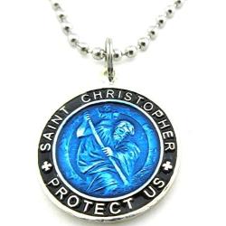 St. Christopher Large Surf Medal Necklace Pendant, Protector of Travel rb-bk Royal Blue-Black