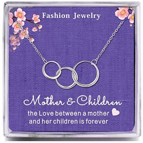 Amelery Mother 2 Chil.DREN Son Daughters Necklace Sterling Silver Three 3 Interlocking Infinity Circles Mothers Day Family Birthday Gifts Simple Jewelry for Women Teens Girls Boys