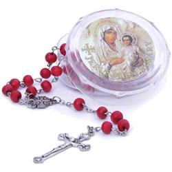 Zuluf Red Rose Scented Wood Rosary Beads Christian Catholic Holy Rosary Beads Cross Necklace | Rose Smell Rosary Petal Red Rare Carved Beads & Silver Plated Cross from Jerusalem Holy Land | ZROS009