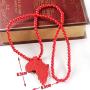 The Woos Wooden Beaded Sweater Chain Vintage Cross/African Map Pendant for Men and Women Hip Hop Necklace Jewelry Unisex Necklaces Gifts