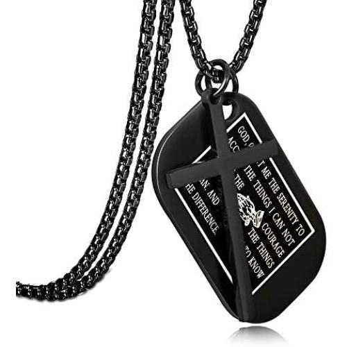 Jstyle Stainless Steel Dog Tags Cross Necklaces for Men Prayer Cross Necklace Military Rolo Chain 3mm 24 Inch Black Serenity Prayer
