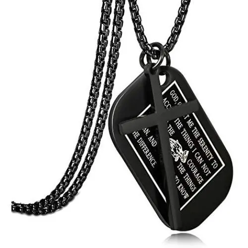 Jstyle Stainless Steel Dog Tags Cross Necklaces for Men Prayer Cross Necklace Military Rolo Chain 3mm 24 Inch Black Serenity Prayer Jstyle Stainless Steel Dog Tags Cross Necklaces for Men Prayer Cross Necklace Military Rolo Chain 3mm 24 Inch Black Serenity Prayer