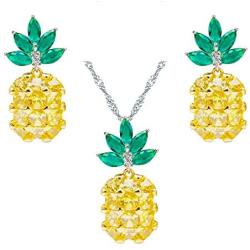 Uloveido Handcrafted Charm Pineapple Jewelry Set Fruit CZ Stone Necklace and Earrings PT001