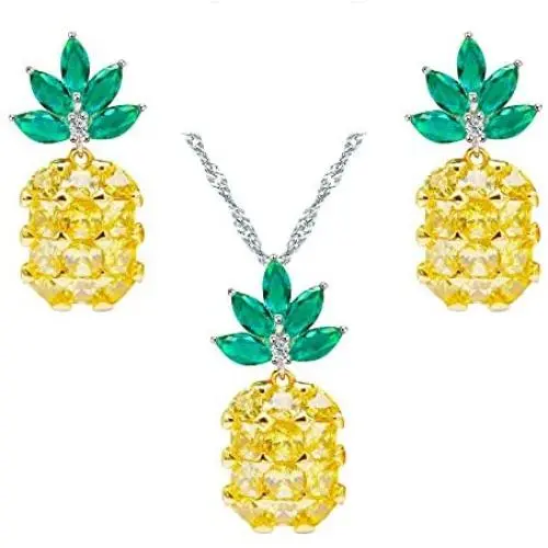 Uloveido Handcrafted Charm Pineapple Jewelry Set Fruit CZ Stone Necklace and Earrings PT001 Uloveido Handcrafted Charm Pineapple Jewelry Set Fruit CZ Stone Necklace and Earrings PT001