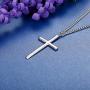 Fansilver 3MM 925 Sterling Silver Cross Necklace for Men Women Pendant Necklace Classic Curb Chain Jewelry Best Gift with Box 22/24 inch