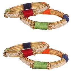 Efulgenz Fashion Jewelry Indian Bollywood 14 K Gold Plated Faux Pearl Beads Silk Thread Bracelets Bangle Set