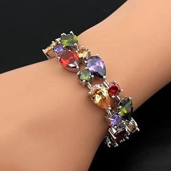 Ladies Bracelets Vintage Style Dual Layer Tear Drop Multicolor Amethyst Garnet Birthstone Bracelet 8 Inch