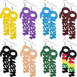 8 Pairs Afrocentric African Wood Earrings African Wooden Dangle Text Earrings Natural Ethnic Earrings