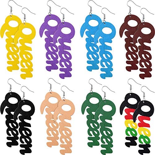 8 Pairs Afrocentric African Wood Earrings African Wooden Dangle Text Earrings Natural Ethnic Earrings