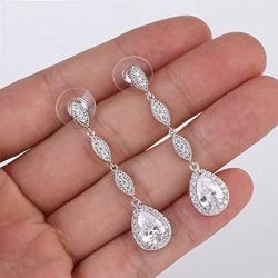 Wordless Love Teardrop Pear Shape CZ Necklace Pierced Earrings Women Wedding Jewelry Sets