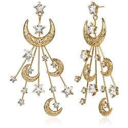 Star Moon Earrings Made Swarovski Crystal Gold Plated Crescent Moon Stars Drop Dangle Mothers Day Couples Gifts Mom Gold Moon Earrings for Women