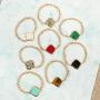 Semi Precious Natural Stone Statement Bracelet - Healing Beaded Strand Bangle, Gem Pendent Quartz Prayer Friendship Chain Cuff