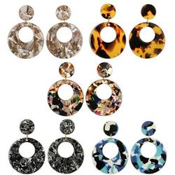 SMALLLOVE Acrylic Earrings Set for Women Girls Fashion Retro Bohemian Statement Leopard Print Geometric Resin Acetate Drop Dangle Hoop Studs Earrings