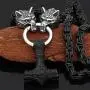 GuoShuang Men Stainless Steel Wolf Head Norse Viking Amulet Thor Hammer Pendant Necklace Viking King Chain GuoShuang Men Stainless Steel Wolf Head Norse Viking Amulet Thor Hammer Pendant Necklace Viking King Chain