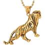 COOLSTEELANDBEYOND Mens Womens Stainless Steel Roaring Tiger Pendant Necklace, Gold Black, 30 inches Ball Chain, Unique