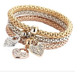 BELLA-Bee 3PCS/Set Multilayer Butterfly Heart Elephant Charms Chain Bracelet Crystal Stretch Bracelet for Women Girls Jewelry