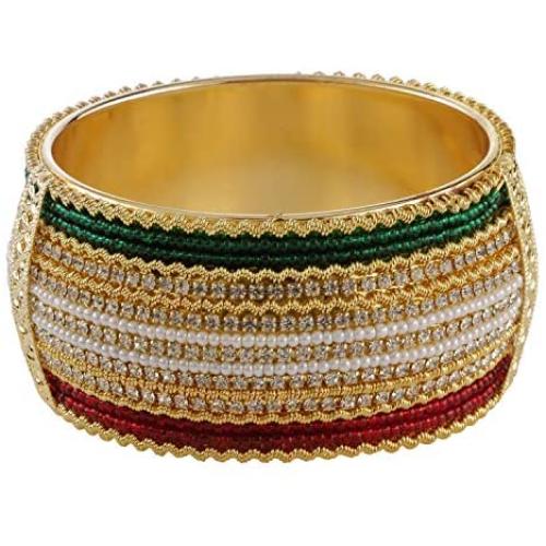 Efulgenz Indian Style Bollywood Gold Plated Faux Pearl Rhinestone Wedding Large Bracelet Bangle Jewelry (1 Pc)