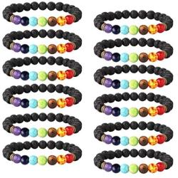 LOYALLOOK 6-12PCS Lava Stone Bracelet Chakras Bead Natural Stone Bracelet Oil Diffuser Bracelet