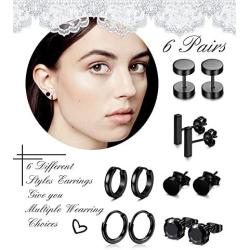 FIBO STEEL 4-6 Pairs Stainless Steel Stud Earrings for Men Women Hoop Earring Huggie 18G