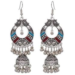 MANLOUFUSHI Vintage Silver Alloy Bells Beads Tassel Statement Earrings for Women Turkish Tribal Gypsy Indian Jewelry Party (Style 1)