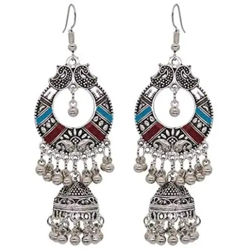 MANLOUFUSHI Vintage Silver Alloy Bells Beads Tassel Statement Earrings for Women Turkish Tribal Gypsy Indian Jewelry Party (Style 1)