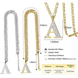 AZAZCCM Initial Necklaces Gold Silver Letter Necklace For Men-Smooth And AAAA Diamond Initial Pendant Stainless Steel Classic Cuban Chain, Bar Street Sports Style Necklace