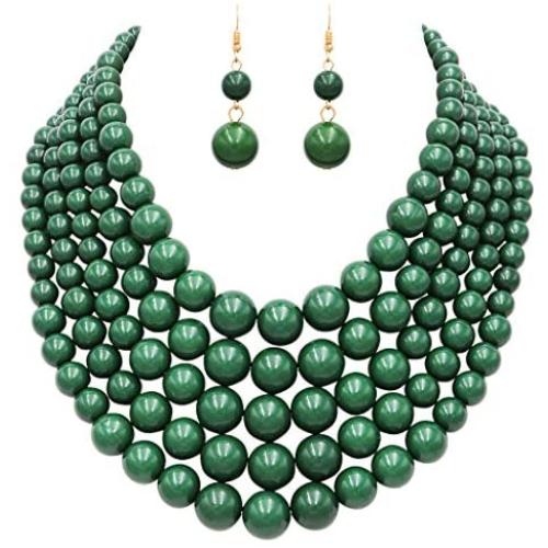 Rosemarie & Jubalee Womens Multi Strand Simulated Pearl Bib Necklace and Earrings Jewelry Set, 16''-19'' with 3'' Extender