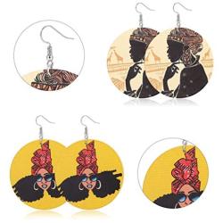16 Pair Round African Women Earrings Wooden Painted Ethnic Style Dangle Earring Geometric Personalized Earrings