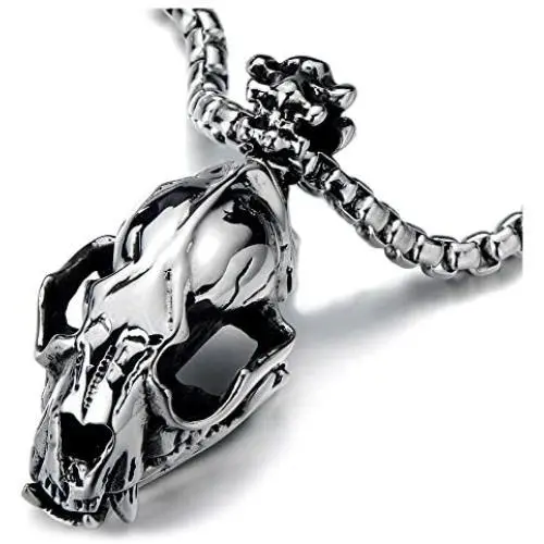 COOLSTEELANDBEYOND Large Dinosaurs Skull Skeleton Pendant Necklace Stainless Steel 30 in Steel Ball Chain Gothic Biker COOLSTEELANDBEYOND Large Dinosaurs Skull Skeleton Pendant Necklace Stainless Steel 30 in Steel Ball Chain Gothic Biker
