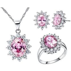 Uloveido Women Jewelry Necklace Earrings and Ring Set with Cubic Zirconia Crystals T466