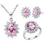 Uloveido Women Jewelry Necklace Earrings and Ring Set with Cubic Zirconia Crystals T466