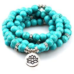 GVUSMIL 7 Chakra 108 Mala Beads Wrap Bracelets for Yoga Charm Natural Gemstone 8mm Turquoise