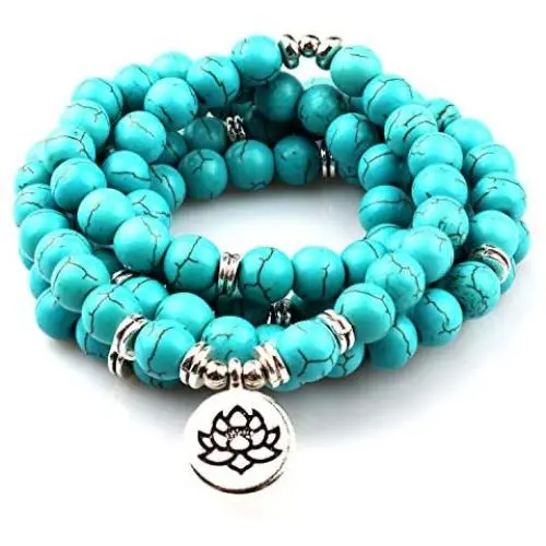 GVUSMIL 7 Chakra 108 Mala Beads Wrap Bracelets for Yoga Charm Natural Gemstone 8mm Turquoise