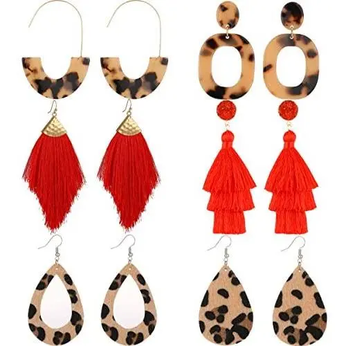 XIJIN 6 Pairs Tassel Earrings for Women Girls Bohemian Red Tassel Dangle Earrings Statement Acrylic Earrings Set XIJIN 6 Pairs Tassel Earrings for Women Girls Bohemian Red Tassel Dangle Earrings Statement Acrylic Earrings Set
