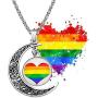 BEKECH Gay Pride Rainbow Necklace Crescent Moon Charm Rainbow Pendant Necklace Gay & Lesbian LGBT Pride Gifts Rainbow Jewelry LGBT Jewelry Lesbian Gift