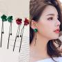 Eiffy Trendy Red Green Poppy Flower Black Long Line Bar Tassel Earrings for Women Charm Drop Dangle Earring Jewelry (Green)