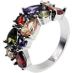 Multi Gemstone Ring Morganite Garnet Amethyst Peridot Promise Wedding Party Ring for Girls Women Size 6 to 10 (8)