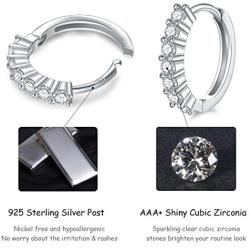 3 Pairs Silver Hoops Earrings for Women Girls, Hypoallergenic Cubic Zirconia Small Cartilage Huggie Earring Set(8/10/12mm)