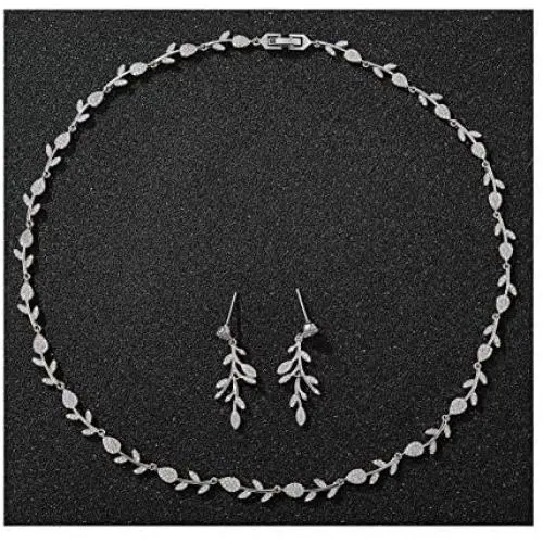SWEETV Cubic Zirconia Wedding Jewelry Sets for Brides Birdesmaid, Crystal Leaf Vine Bridal Earrings and Necklace Set for Women, Gifts SWEETV Cubic Zirconia Wedding Jewelry Sets for Brides Birdesmaid, Crystal Leaf Vine Bridal Earrings and Necklace Set for Women, Gifts