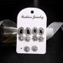 Haloty 5 Pairs Bohemian Black Crystal Earrings Set Saprkling Teardrop Flower Fashion Rhinestone Ear Jewelry for Women and Girls
