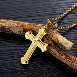 OLEVS Mens Cross Pendant Necklace Large Stainless Steel Cross Pendant Necklace for Men