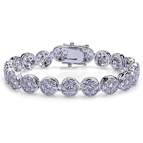 TOPGRILLZ Tennis Bracelet for Women 1 Row 10mm 14K Gold Plated Iced Out CZ Zircon Solitaire Cluster Lab Diamond Tennis Link for Men Girls Fashion Birthday Gifts