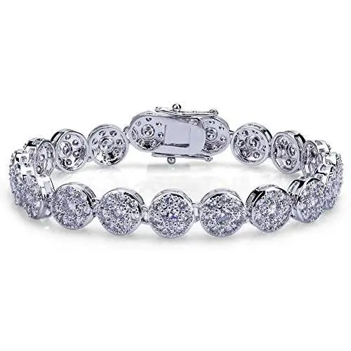 TOPGRILLZ Tennis Bracelet for Women 1 Row 10mm 14K Gold Plated Iced Out CZ Zircon Solitaire Cluster Lab Diamond Tennis Link for Men Girls Fashion Birthday Gifts
