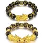 CASDAN 2Pcs Feng Shui Good Luck Bracelets for Men Women Obsidian Bead Chinese Dragon Lucky Charm Bracelet Pixiu Pi Yao Attract Wealth Money Feng Shui Jewelry