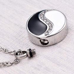 Cremation Jewelry for Ashes Yin and Yang w/CZ Stone Tai Chi Necklaces Stainless Pendant Free 20 Inch Chain+Fill Kit
