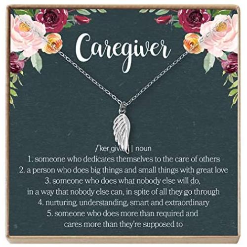 Caregiver Thank You Gift Necklace: Caretaker, Nurse, Attendant, Appreciation, Wing
